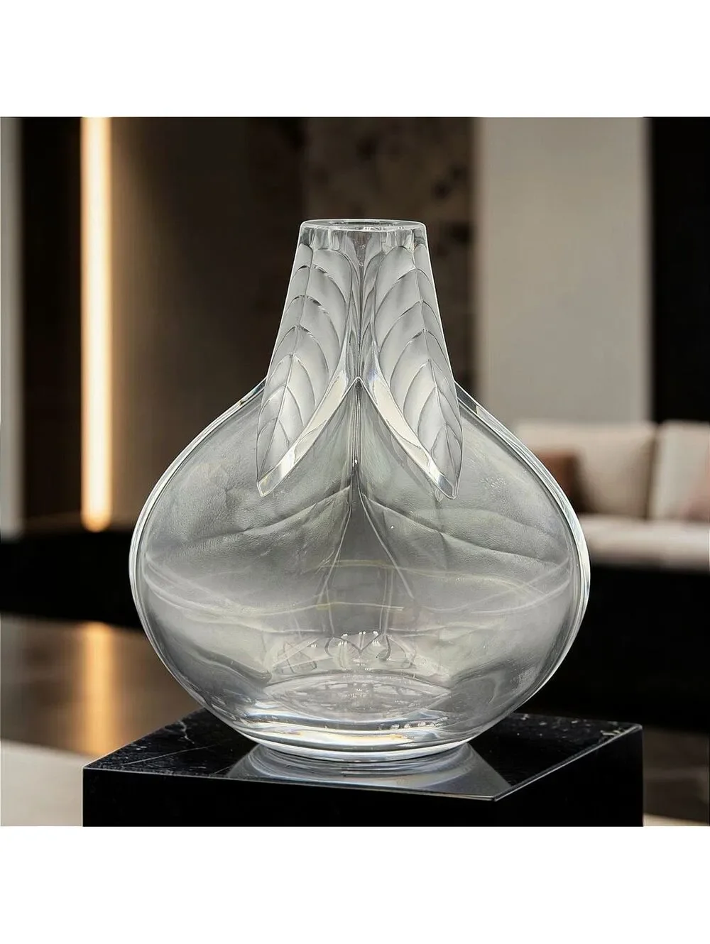 Vtg Lalique France Osumi Frosted Crystal Vase 